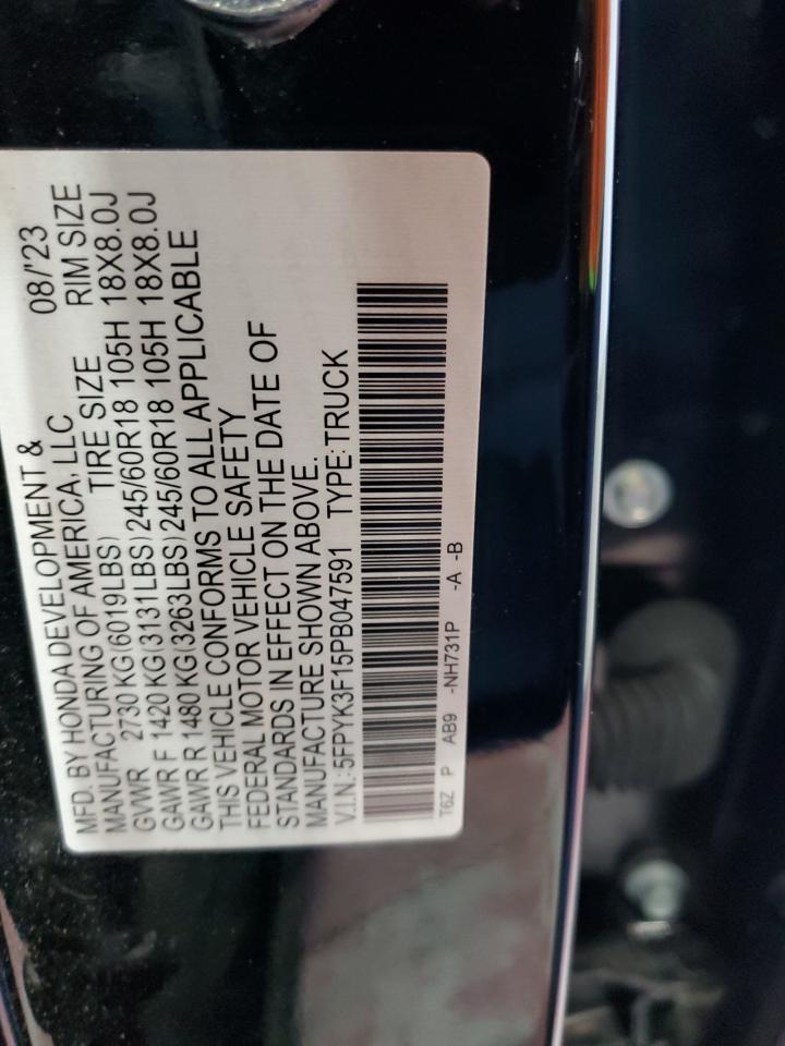 2023 Honda Ridgeline Sport VIN: 5FPYK3F15PB047591 Lot: 70574185