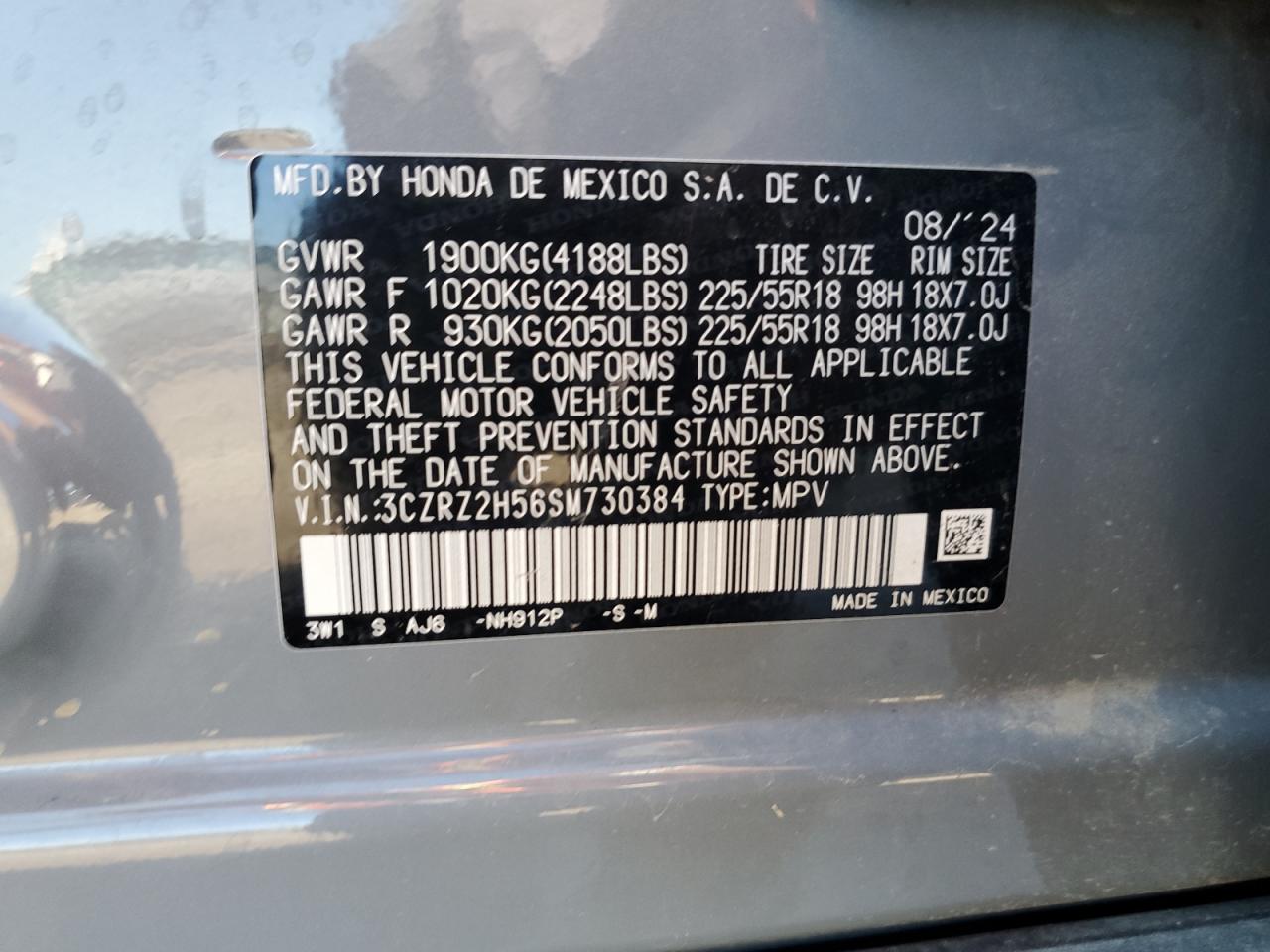 2025 Honda Hr-V Sport VIN: 3CZRZ2H56SM730384 Lot: 81656495