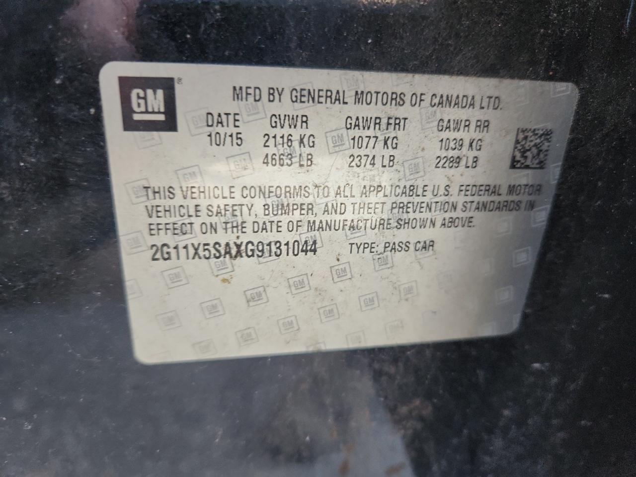 2016 Chevrolet Impala Ls VIN: 2G11X5SAXG9131044 Lot: 80854485