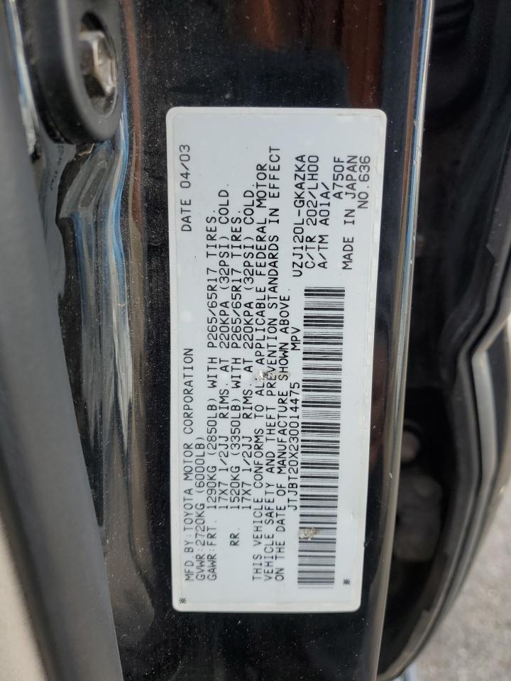 2003 Lexus Gx 470 VIN: JTJBT20X230014475 Lot: 80162595