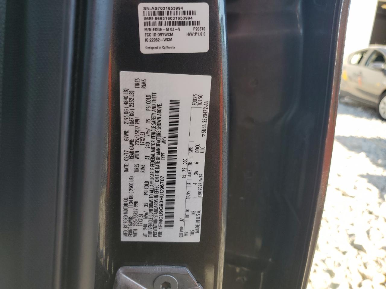 2017 Ford Escape Se VIN: 1FMCU9G93HUC96707 Lot: 81872605