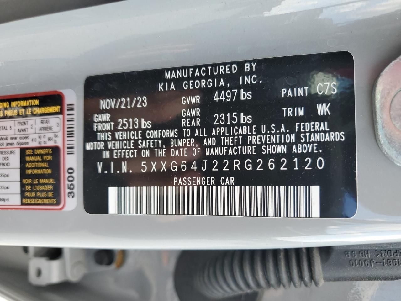 2024 Kia K5 Gt Line VIN: 5XXG64J22RG262120 Lot: 80564335