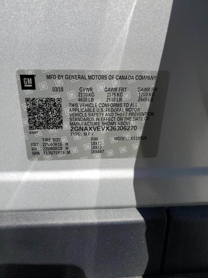 2018 Chevrolet Equinox Premier VIN: 2GNAXVEVXJ6306270 Lot: 81335055