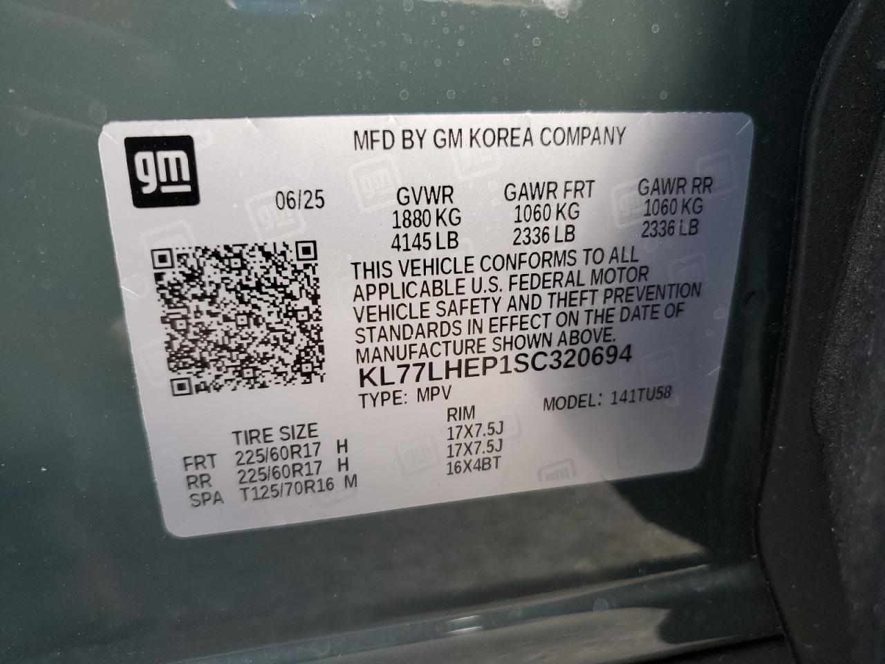 2017 Chevrolet Trax 1Lt VIN: KL77LHEP1SC320694 Lot: 81635035