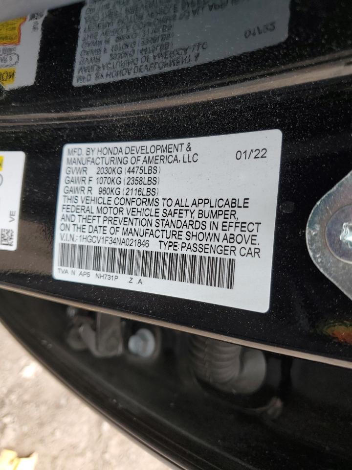 2022 Honda Accord Sport VIN: 1HGCV1F34NA021846 Lot: 81188895