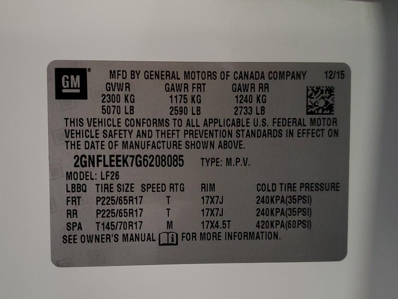 2016 Chevrolet Equinox Ls VIN: 2GNFLEEK7G6208085 Lot: 84456425