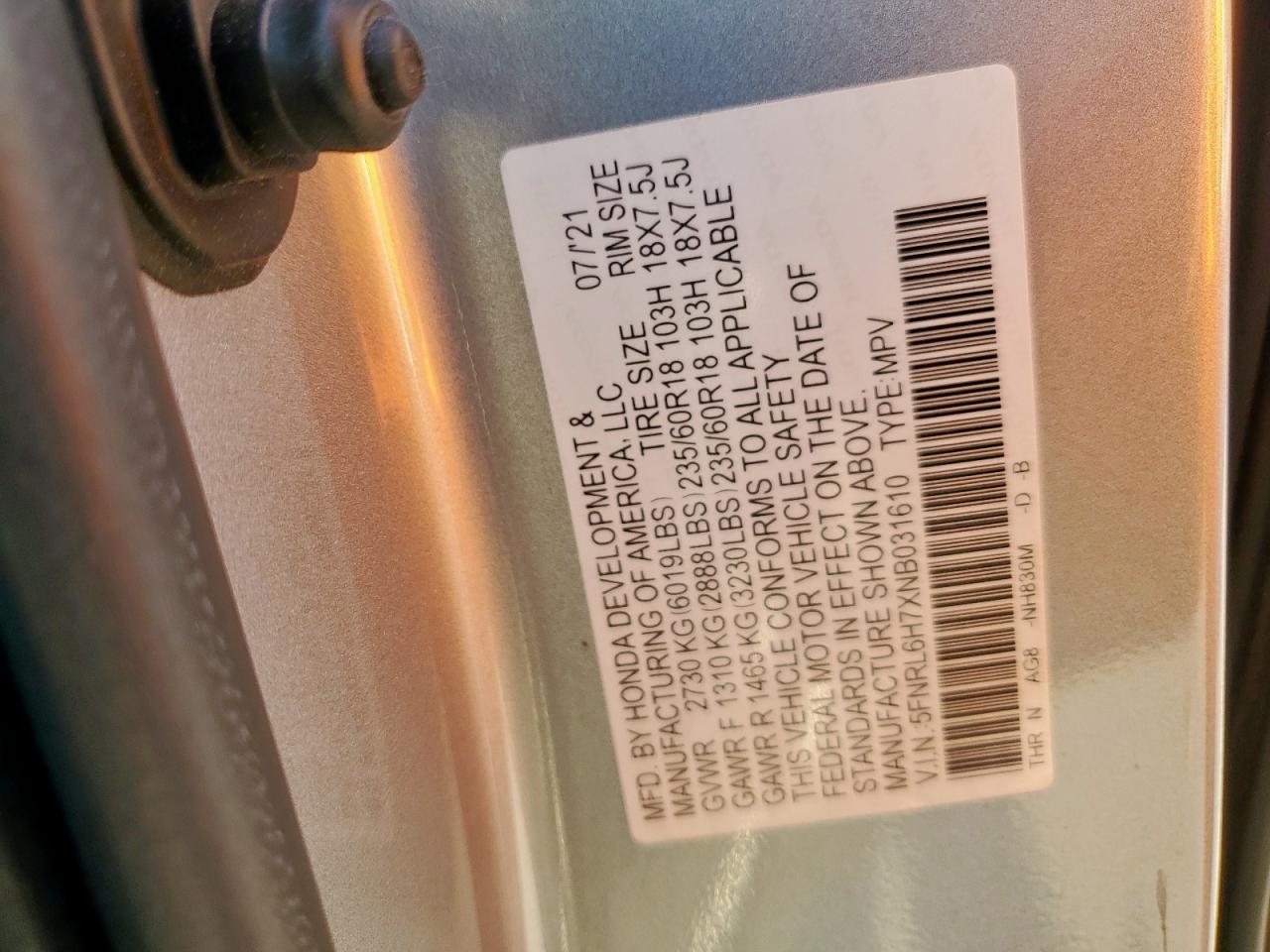 2022 Honda Odyssey Exl VIN: 5FNRL6H7XNB031610 Lot: 80397145