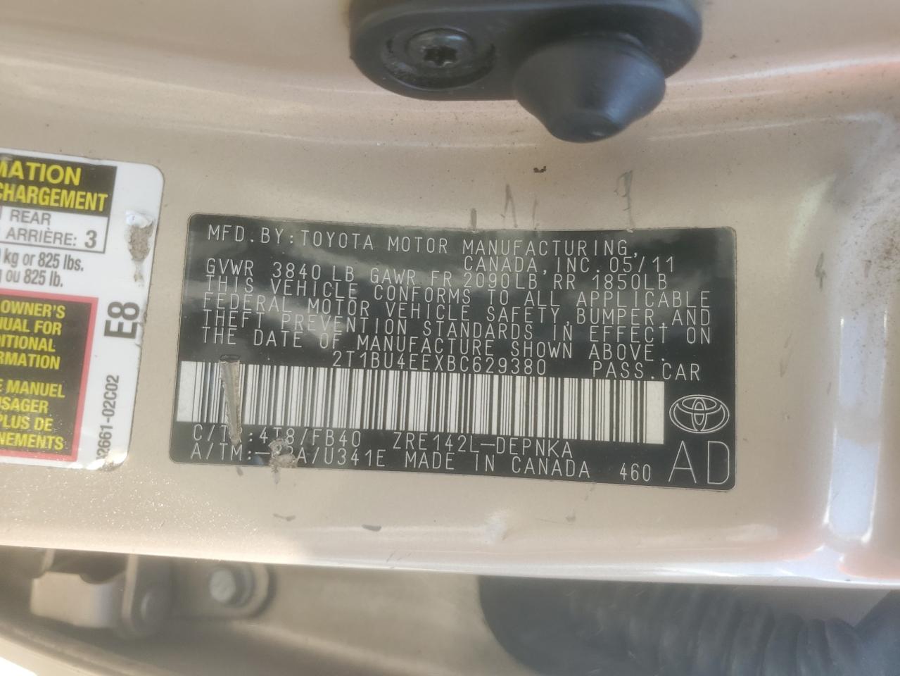 2011 Toyota Corolla Base VIN: 2T1BU4EEXBC629380 Lot: 80322955