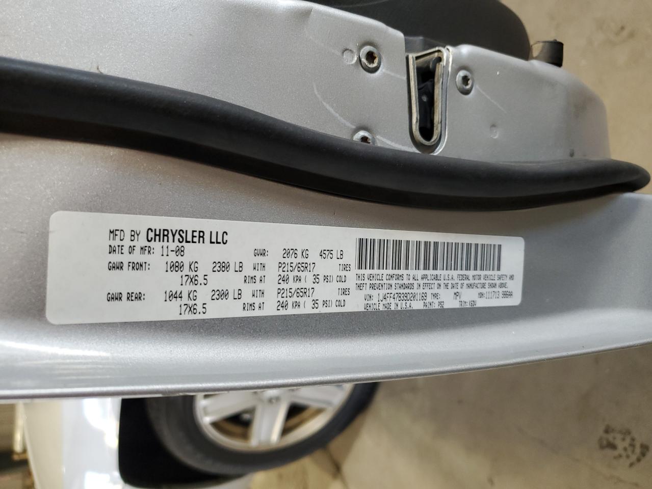 2009 Jeep Compass Sport VIN: 1J4FF47B39D201169 Lot: 80141555