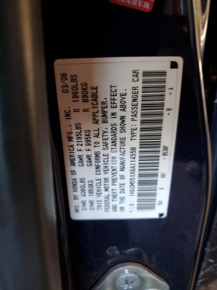 2006 Honda Accord Value VIN: 1HGCM551X6A114558 Lot: 80914025