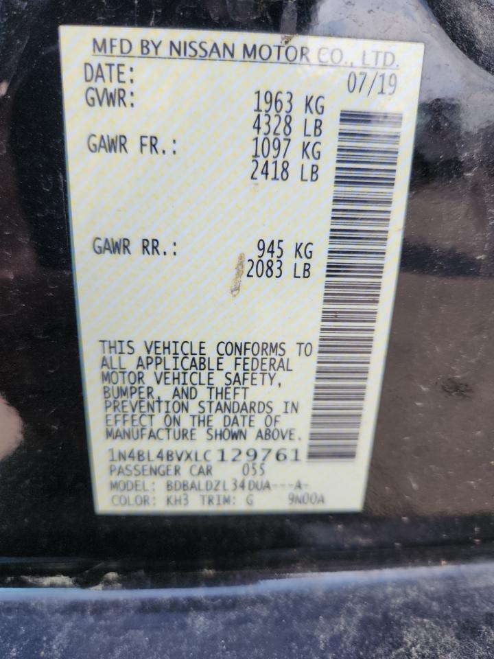 2020 Nissan Altima S VIN: 1N4BL4BVXLC129761 Lot: 81711185