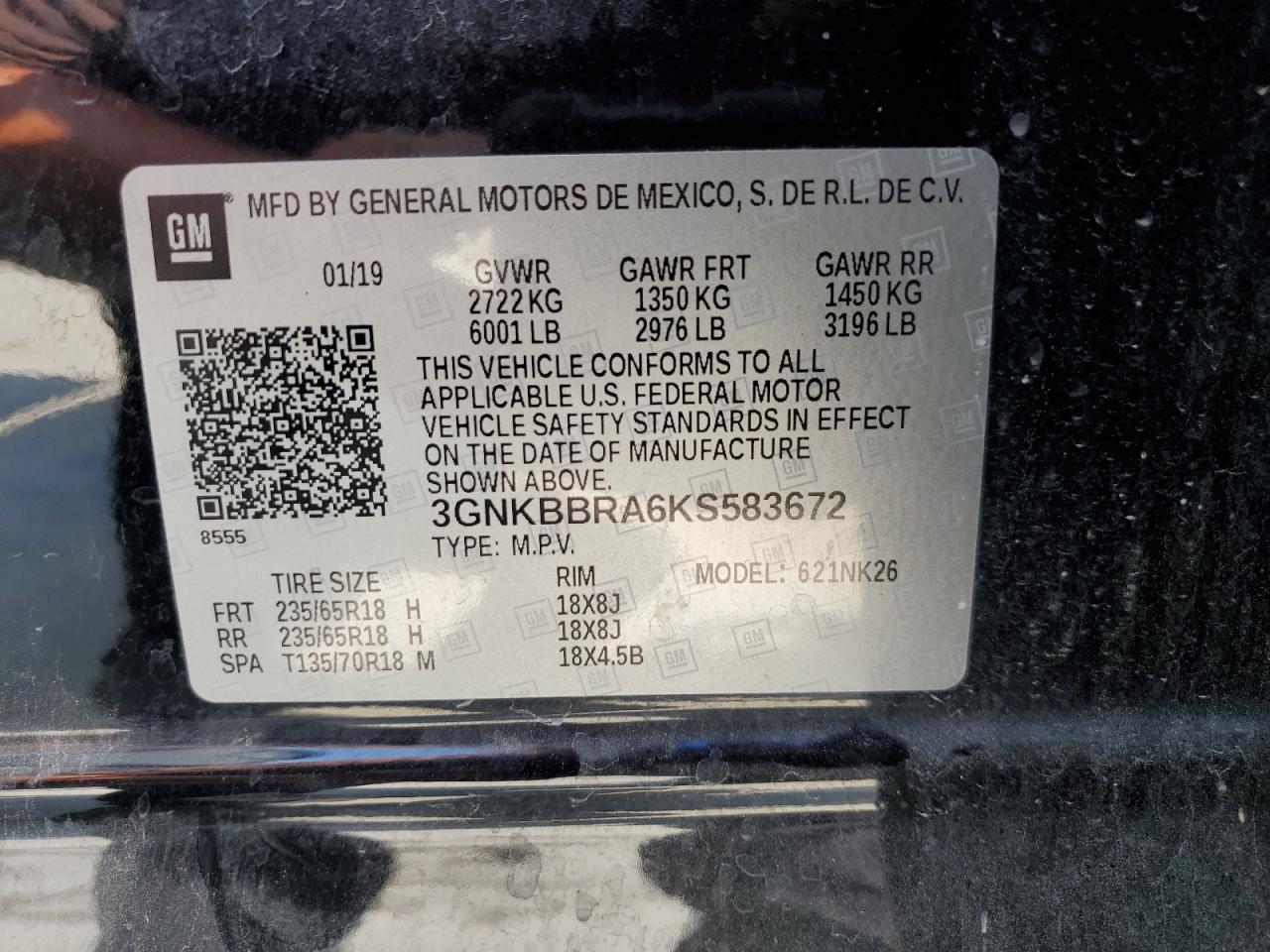 2019 Chevrolet Blazer 1Lt VIN: 3GNKBBRA6KS583672 Lot: 80381045