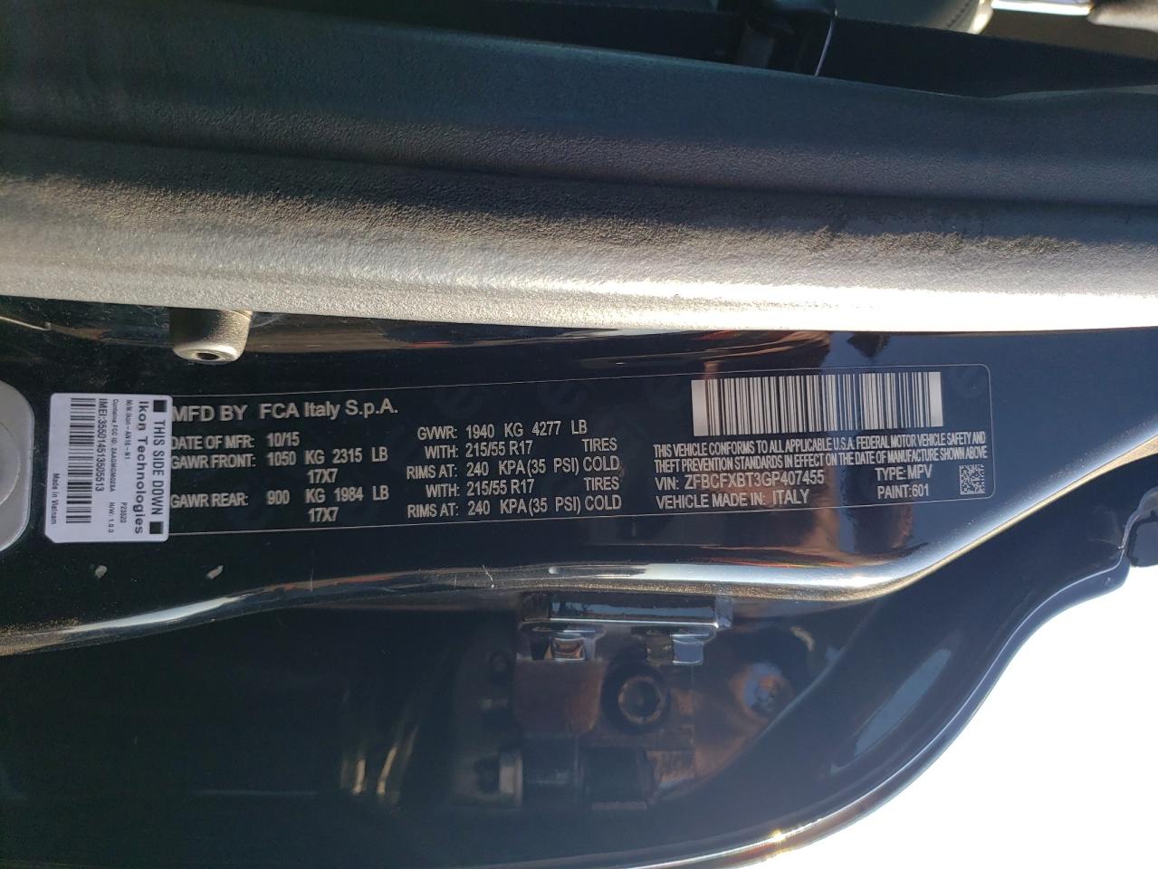 2016 Fiat 500X Easy VIN: ZFBCFXBT3GP407455 Lot: 80781815