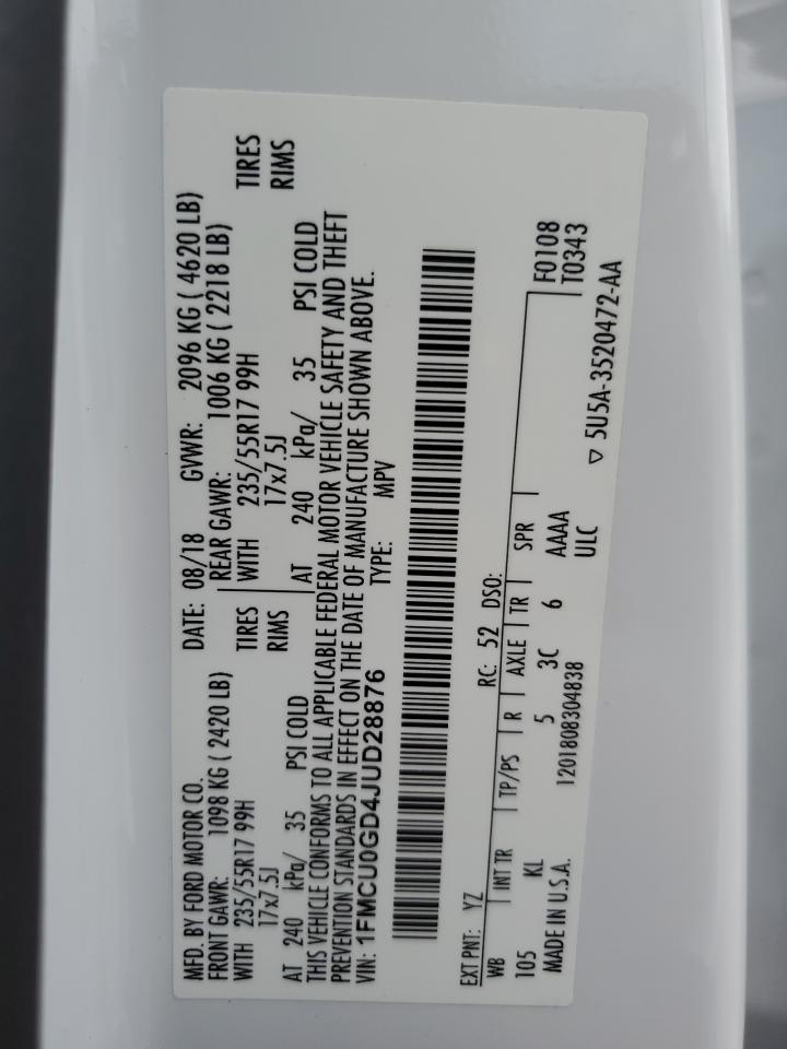 2018 Ford Escape Se VIN: 1FMCU0GD4JUD28876 Lot: 81765395