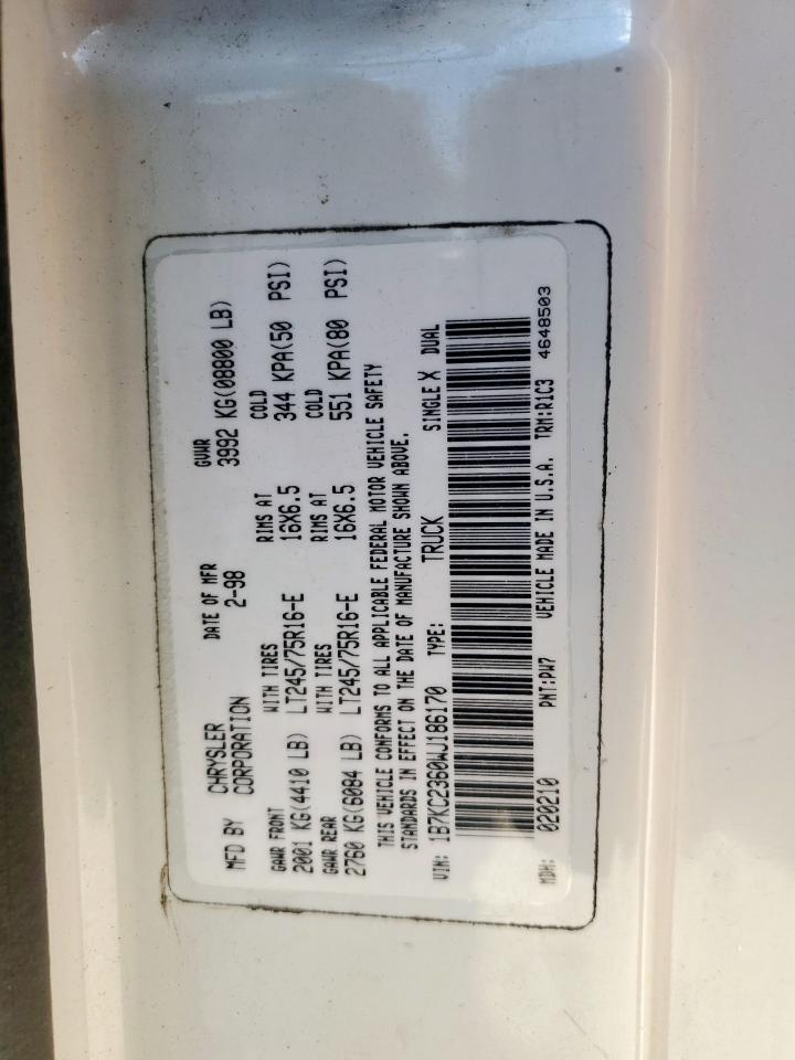 1998 Dodge Ram 2500 VIN: 1B7KC2360WJ186170 Lot: 71789335