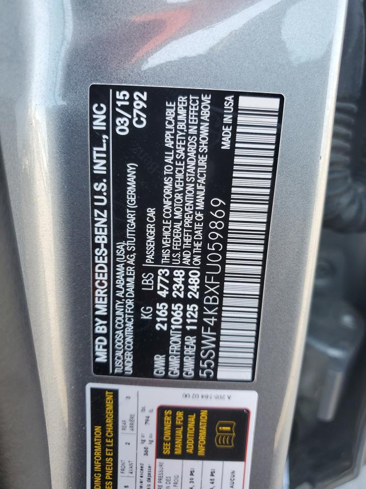 2015 Mercedes-Benz C 300 4Matic VIN: 55SWF4KBXFU059869 Lot: 81574175