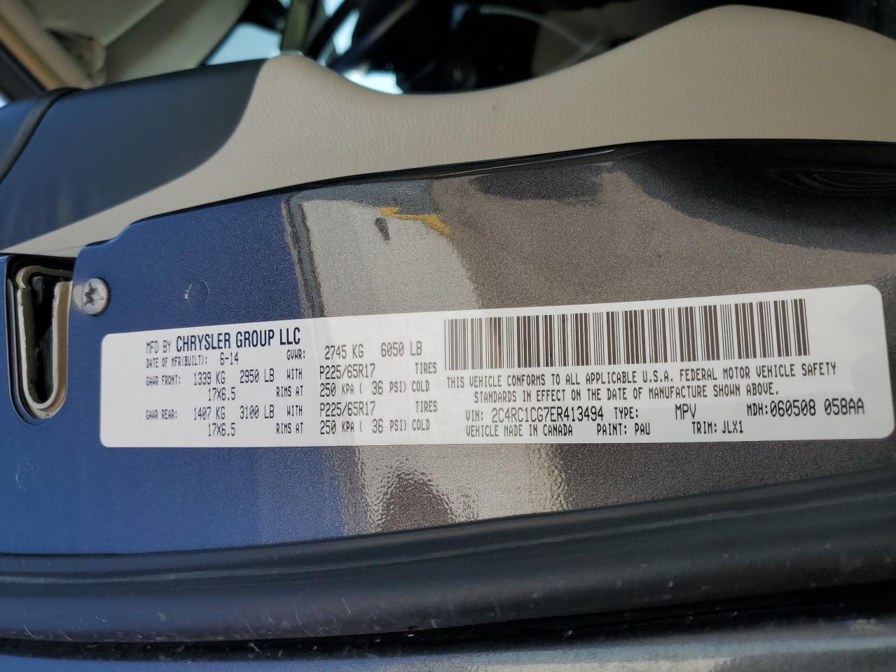 2014 Chrysler Town & Country Touring L VIN: 2C4RC1CG7ER413494 Lot: 71007325