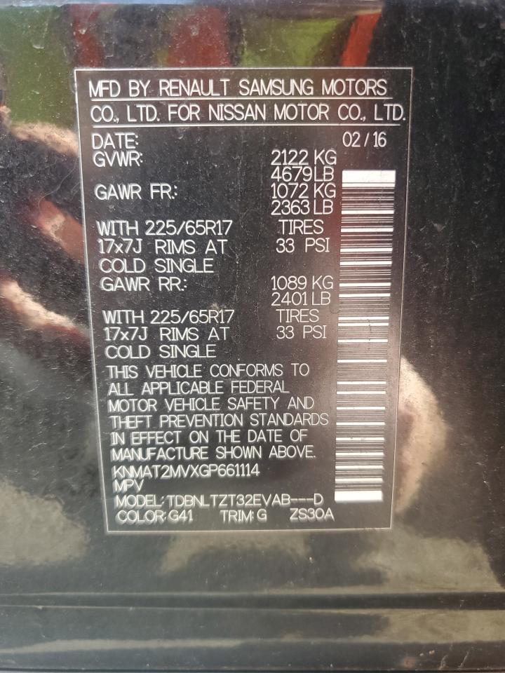 2016 Nissan Rogue S VIN: KNMAT2MVXGP661114 Lot: 84460015