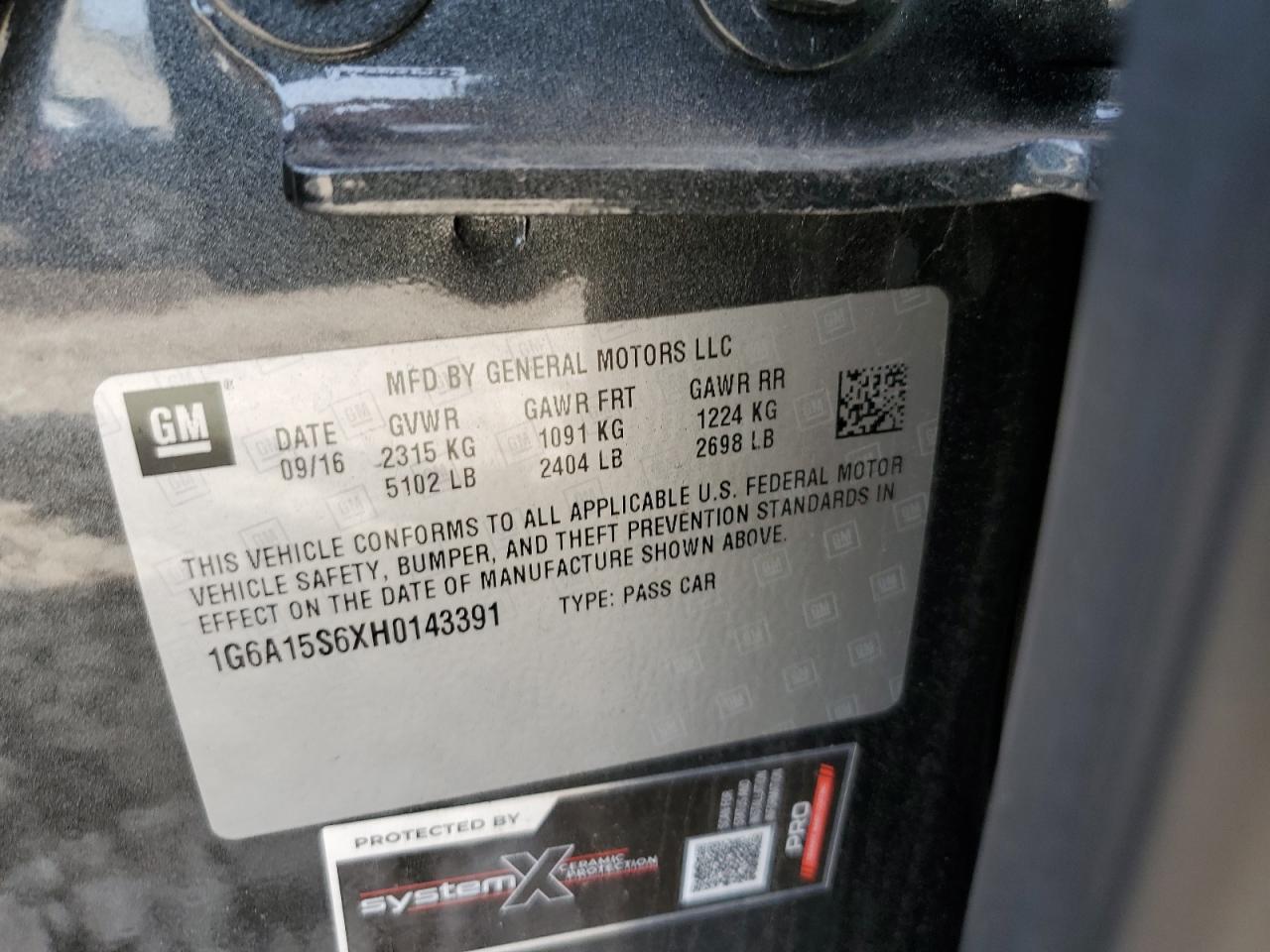 2017 Cadillac Cts-V VIN: 1G6A15S6XH0143391 Lot: 71751425