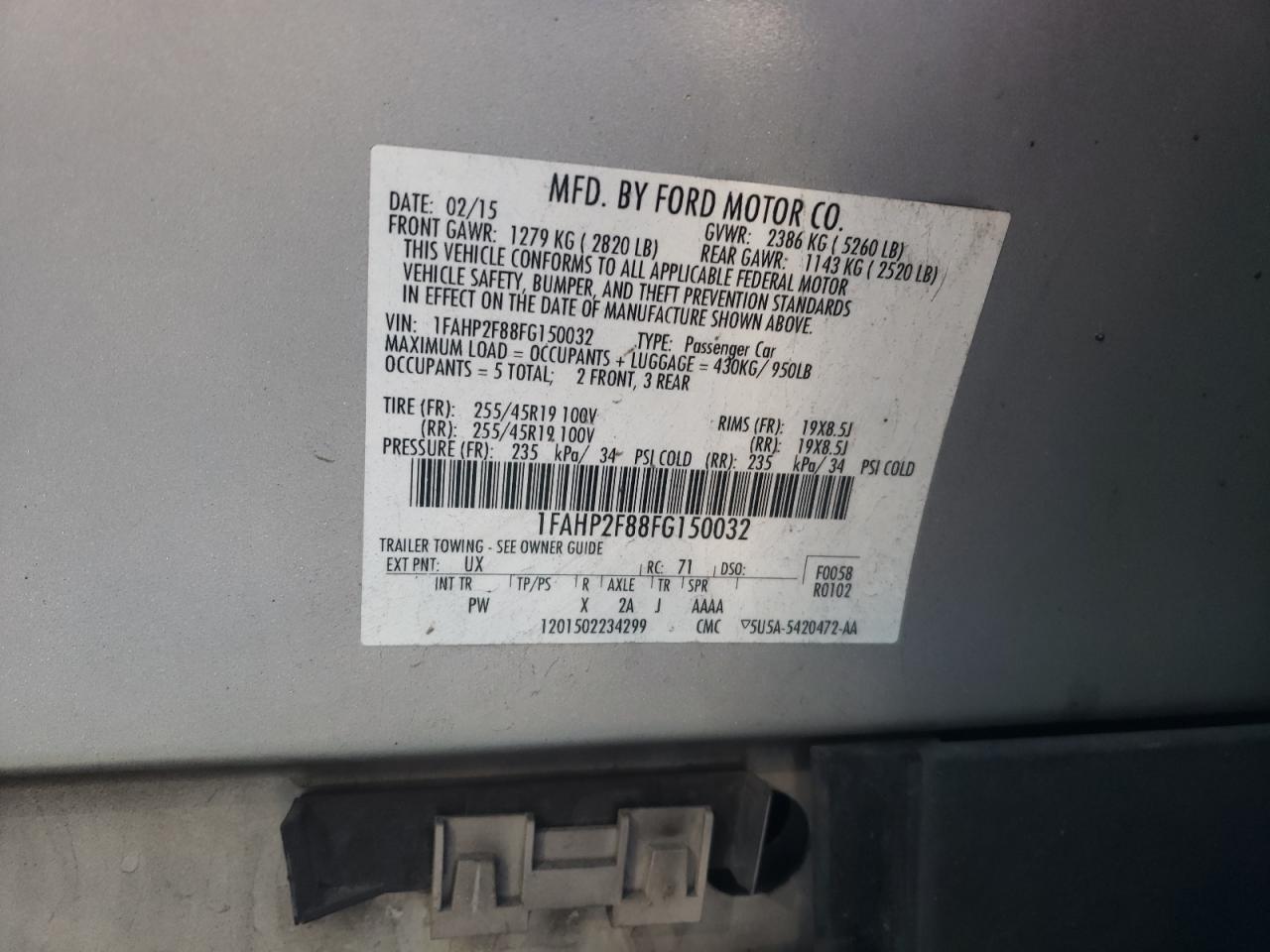 2015 Ford Taurus Limited VIN: 1FAHP2F88FG150032 Lot: 81494845