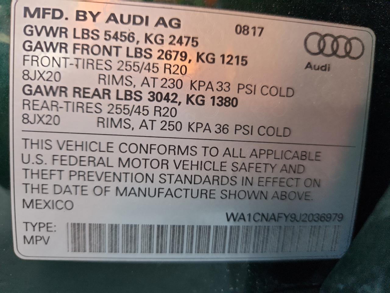 2018 Audi Q5 Prestige VIN: WA1CNAFY9J2036979 Lot: 81438245