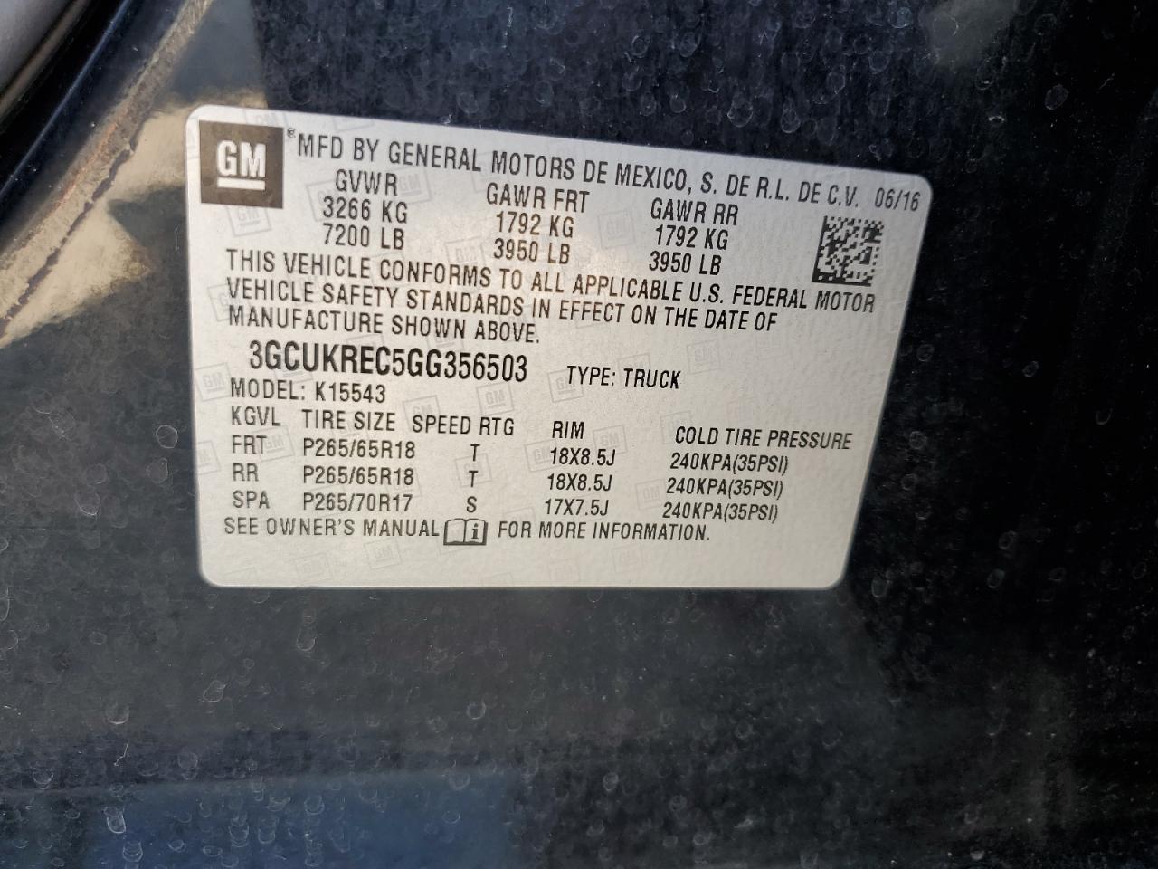 2016 Chevrolet Silverado K1500 Lt VIN: 3GCUKREC5GG356503 Lot: 80475105