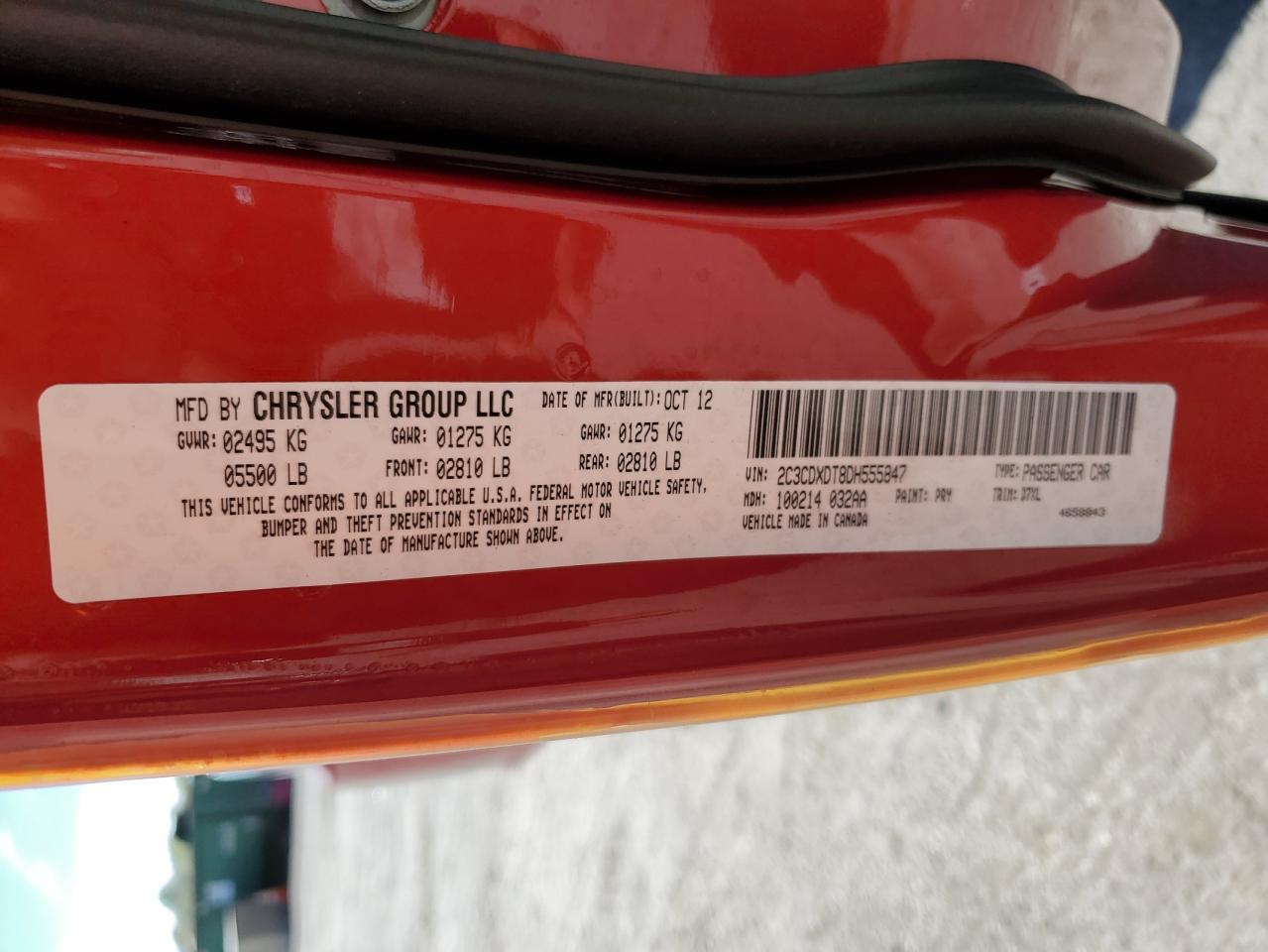 2013 Dodge Charger R/T VIN: 2C3CDXDT8DH555847 Lot: 81972015