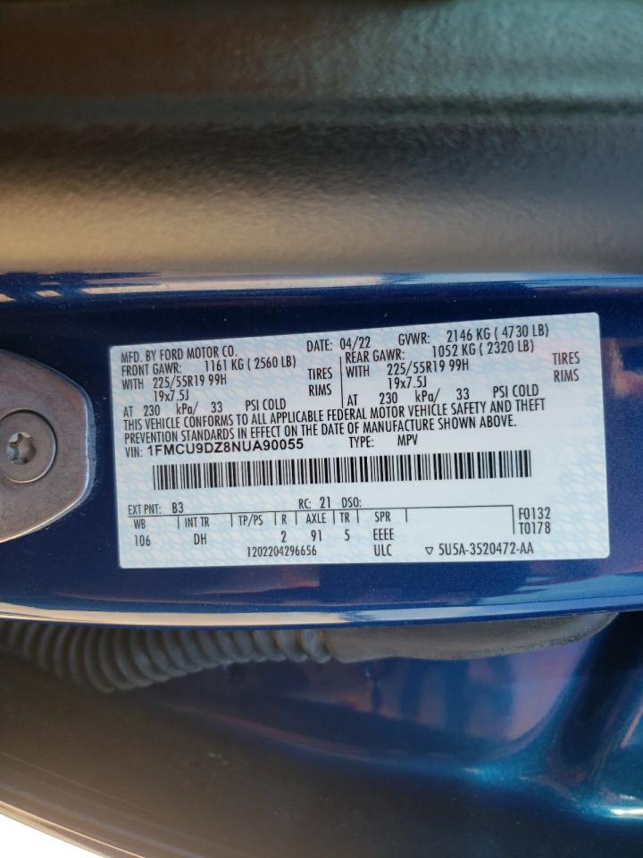 2022 Ford Escape Titanium VIN: 1FMCU9DZ8NUA90055 Lot: 81102735