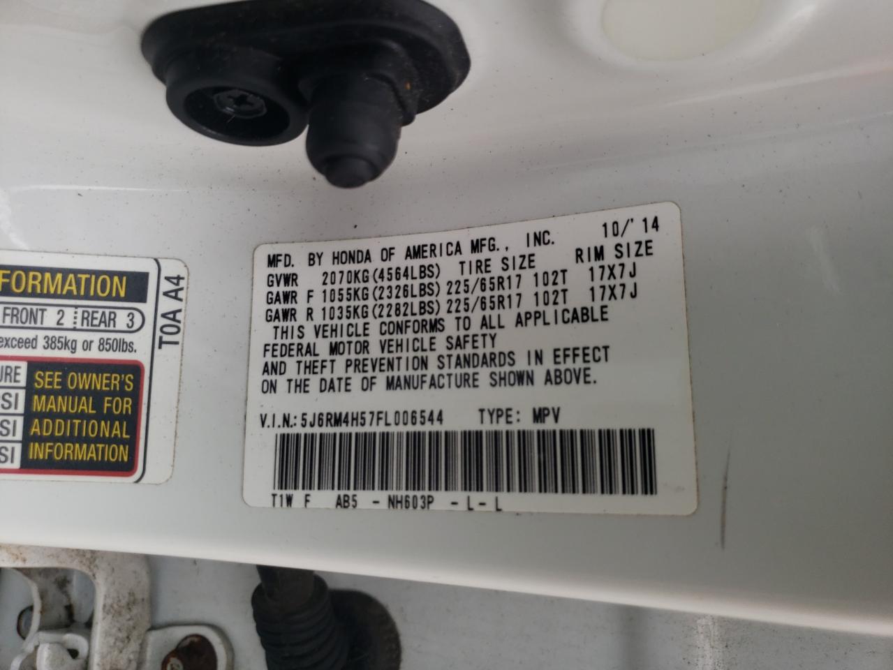 2015 Honda Cr-V Ex VIN: 5J6RM4H57FL006544 Lot: 81505965