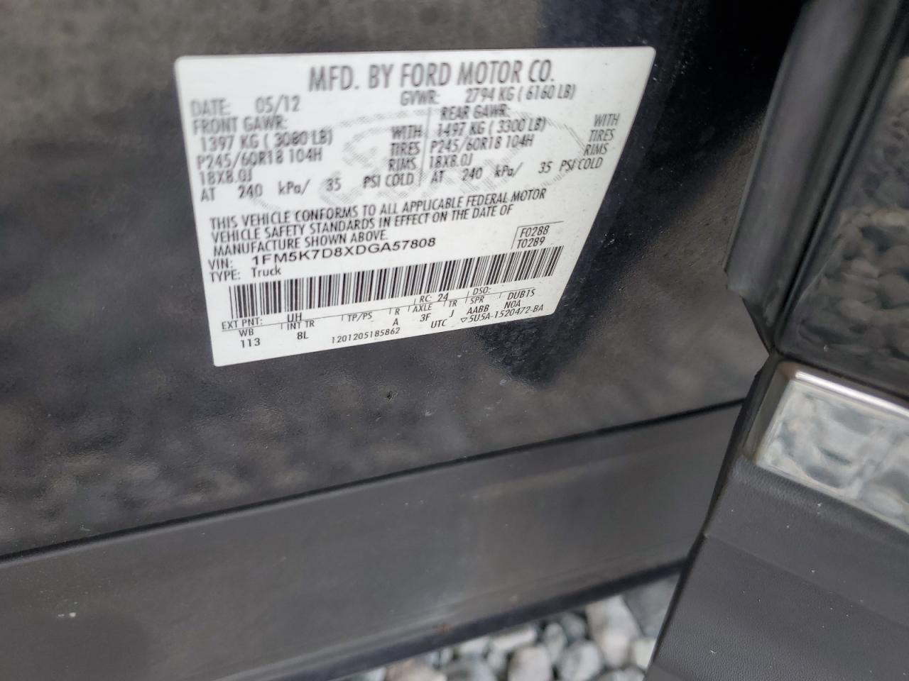 2013 Ford Explorer Xlt VIN: 1FM5K7D8XDGA57808 Lot: 71798835