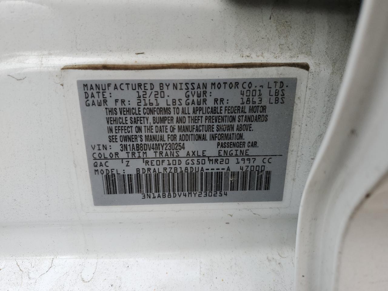 2021 Nissan Sentra Sr VIN: 3N1AB8DV4MY230254 Lot: 84173665