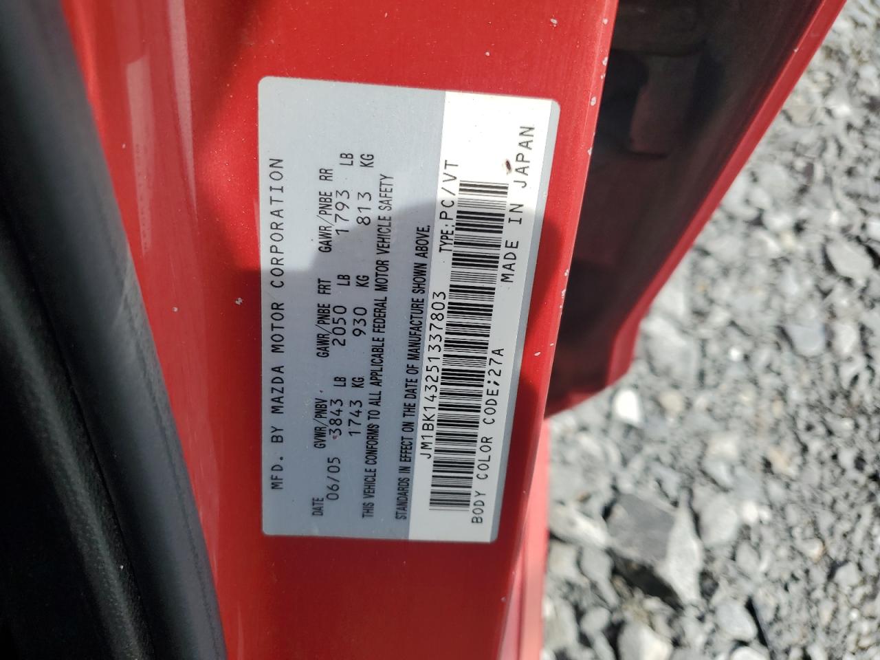 2005 Mazda 3 Hatchback VIN: JM1BK143251337803 Lot: 71807795