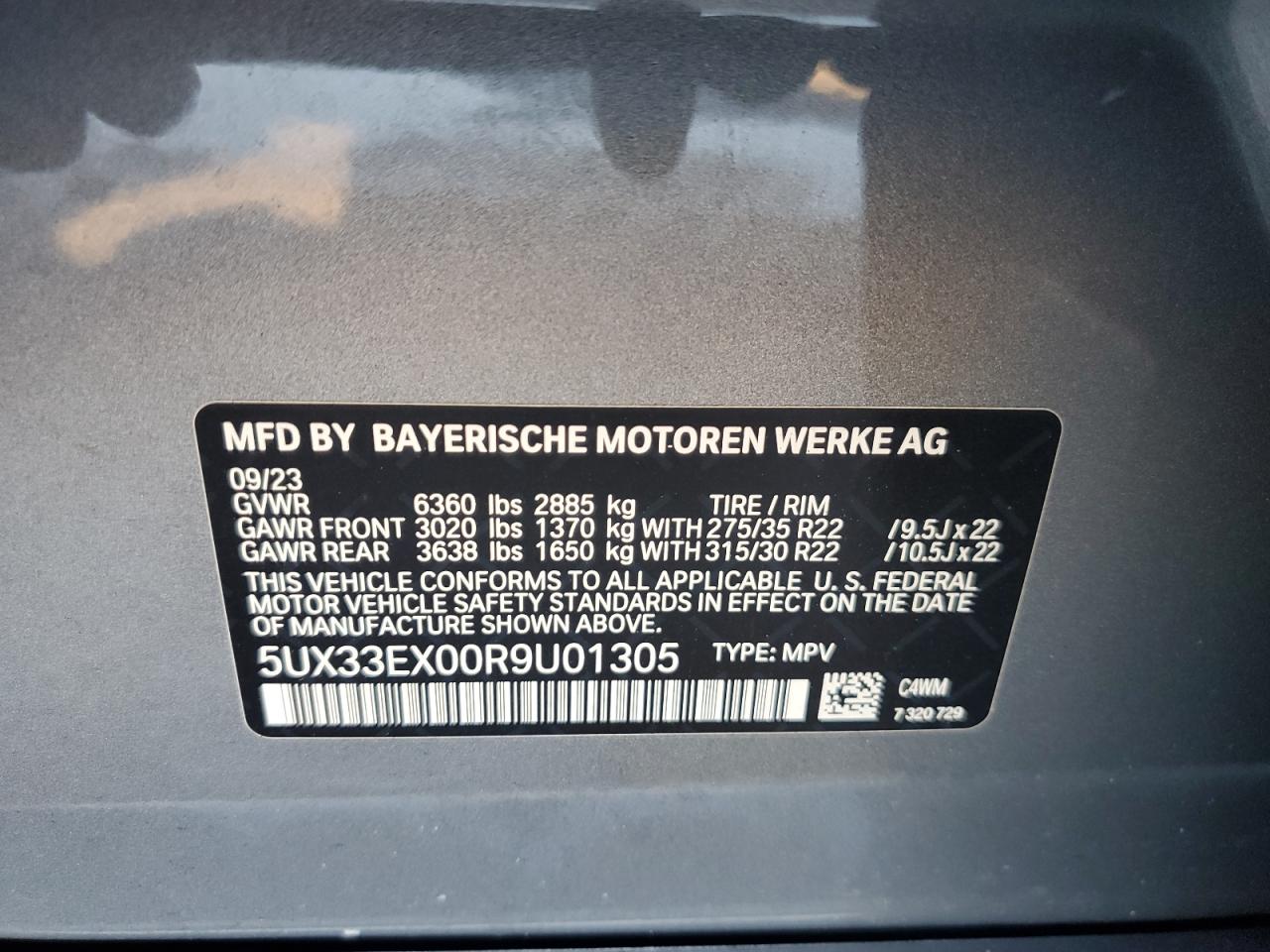 2024 BMW X6 xDrive40I VIN: 5UX33EX00R9U01305 Lot: 70728025