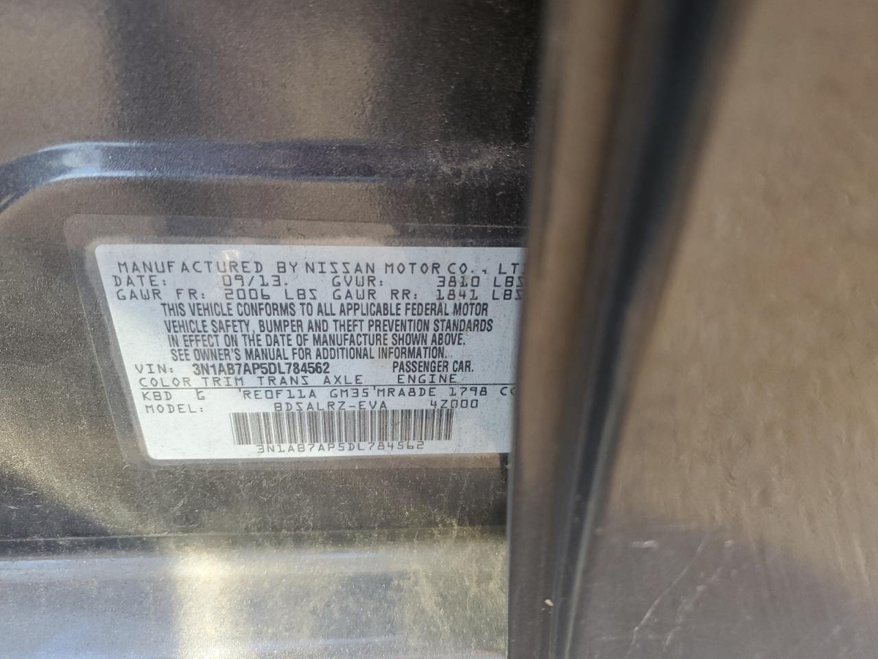 2013 Nissan Sentra S VIN: 3N1AB7AP5DL784562 Lot: 84761545