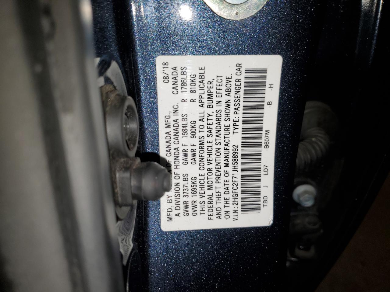 2018 Honda Civic Ex VIN: 2HGFC2F71JH588992 Lot: 84007785