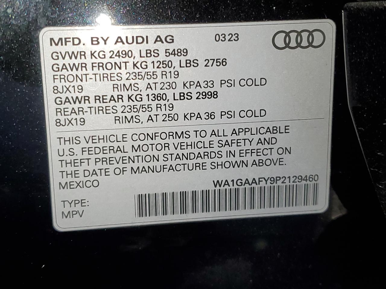 2023 Audi Q5 Premium 45 VIN: WA1GAAFY9P2129460 Lot: 84560255