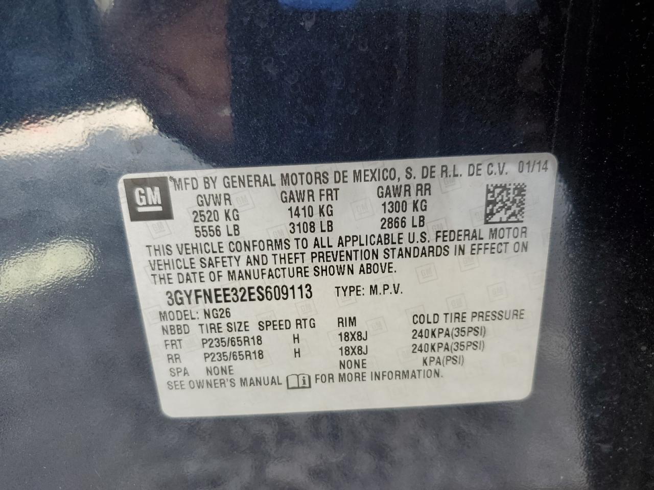 2014 Cadillac Srx Luxury Collection VIN: 3GYFNEE32ES609113 Lot: 81216335