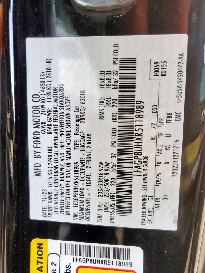 2024 Ford Mustang VIN: 1FAGP8UHXR5118989 Lot: 80583135