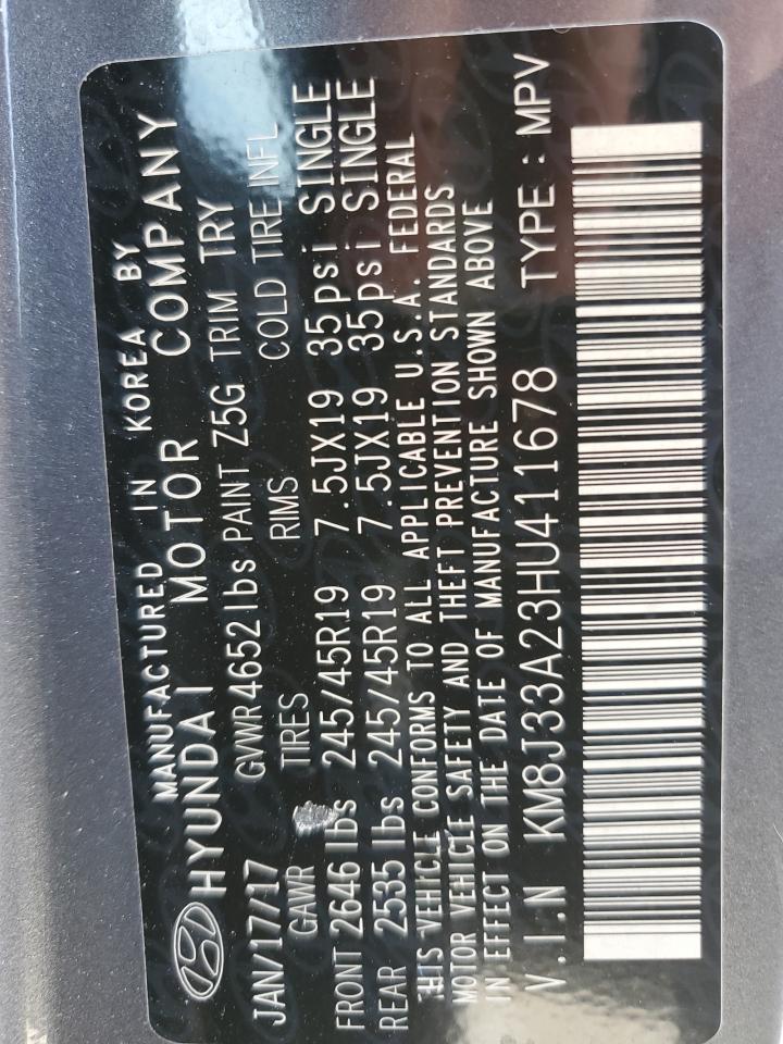 2017 Hyundai Tucson Limited VIN: KM8J33A23HU411678 Lot: 81098175