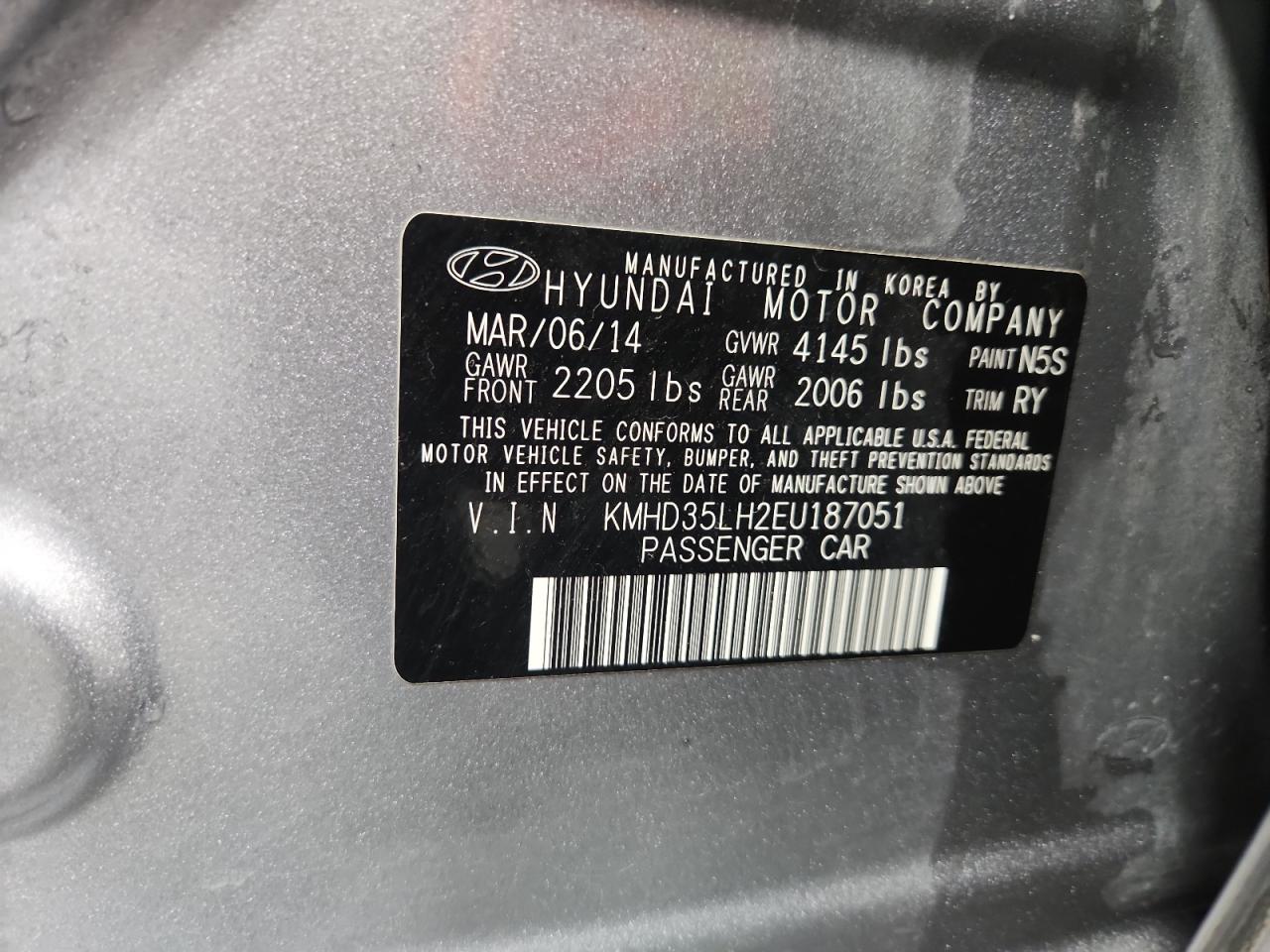 2014 Hyundai Elantra Gt VIN: KMHD35LH2EU187051 Lot: 71180905