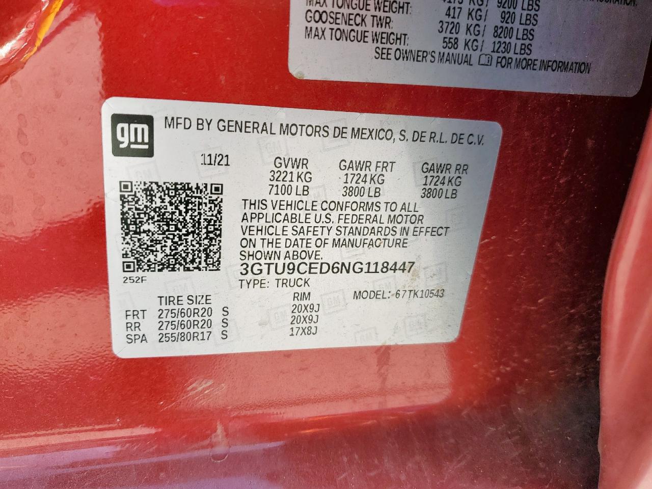 2022 GMC Sierra Limited K1500 Elevation VIN: 3GTU9CED6NG118447 Lot: 81189685