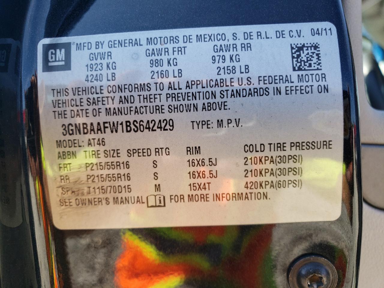 2011 Chevrolet Hhr Ls VIN: 3GNBAAFW1BS642429 Lot: 80177375