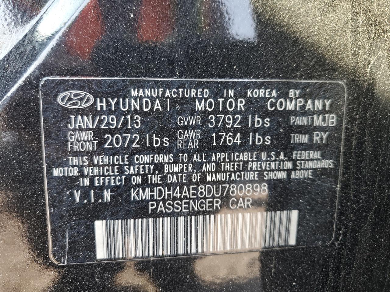 2013 Hyundai Elantra Gls VIN: KMHDH4AE8DU780898 Lot: 81483755