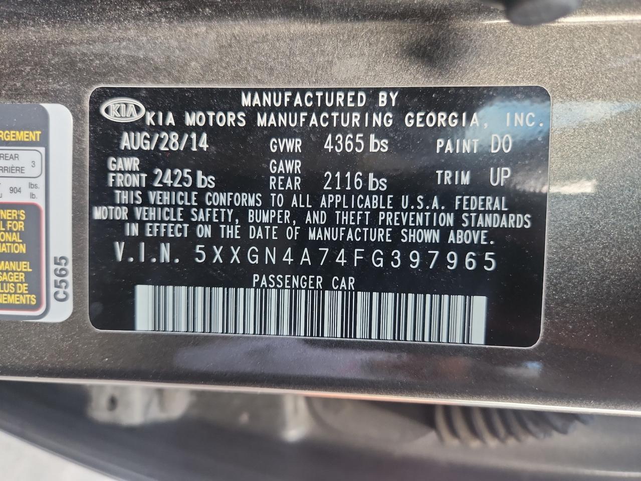 2015 Kia Optima Ex VIN: 5XXGN4A74FG397965 Lot: 81472465