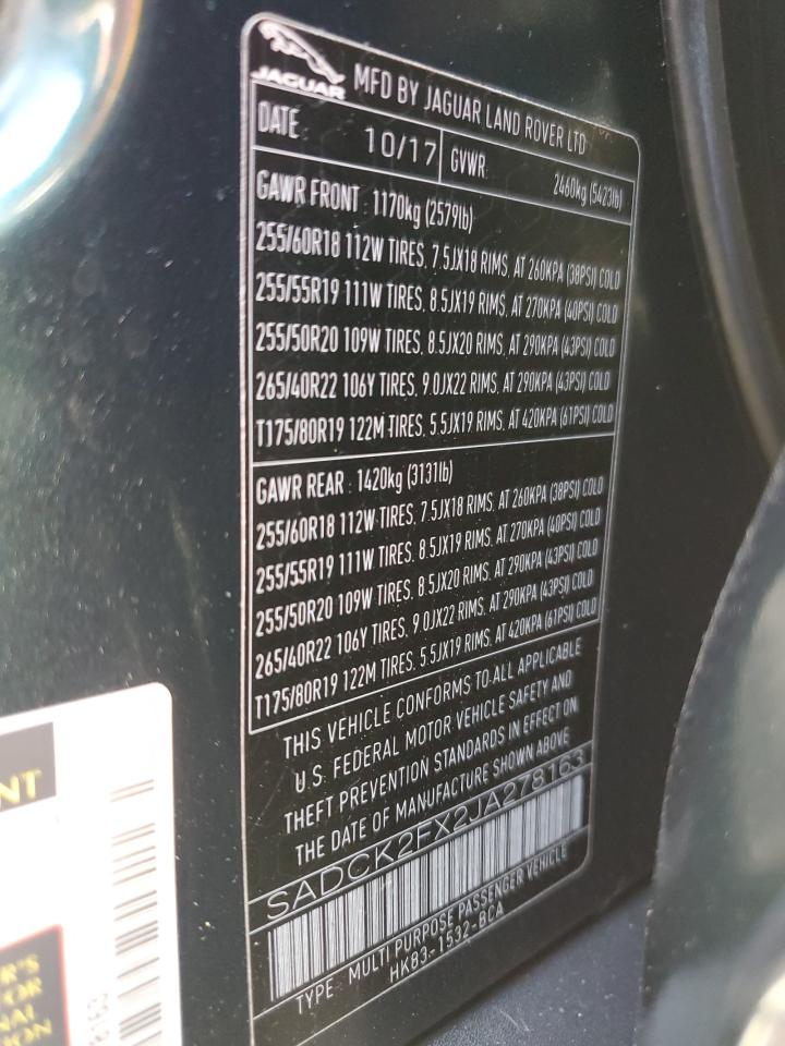 2018 Jaguar F-Pace Prestige VIN: SADCK2FX2JA278163 Lot: 84459435