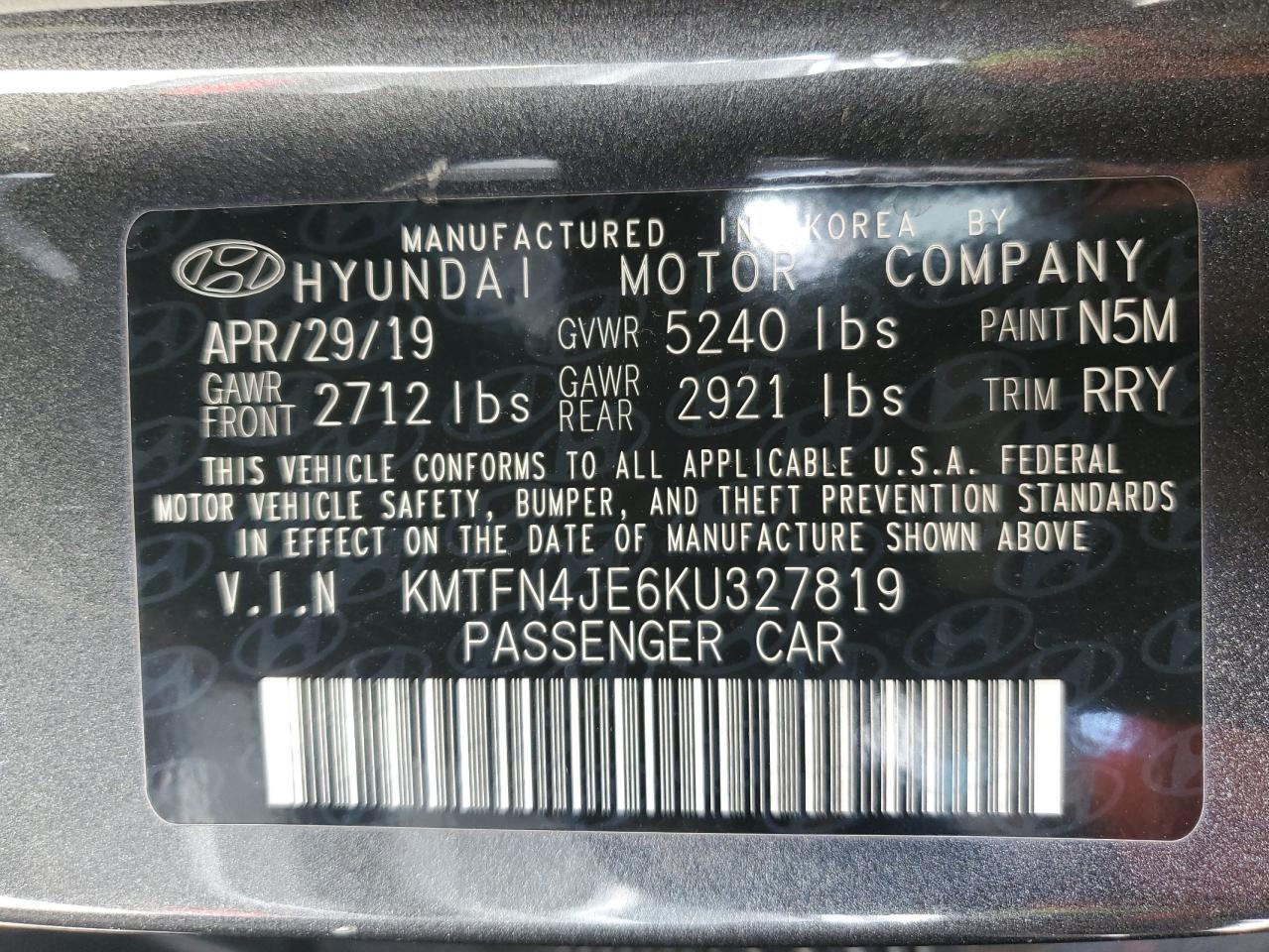 2019 Genesis G80 Base VIN: KMTFN4JE6KU327819 Lot: 81732585