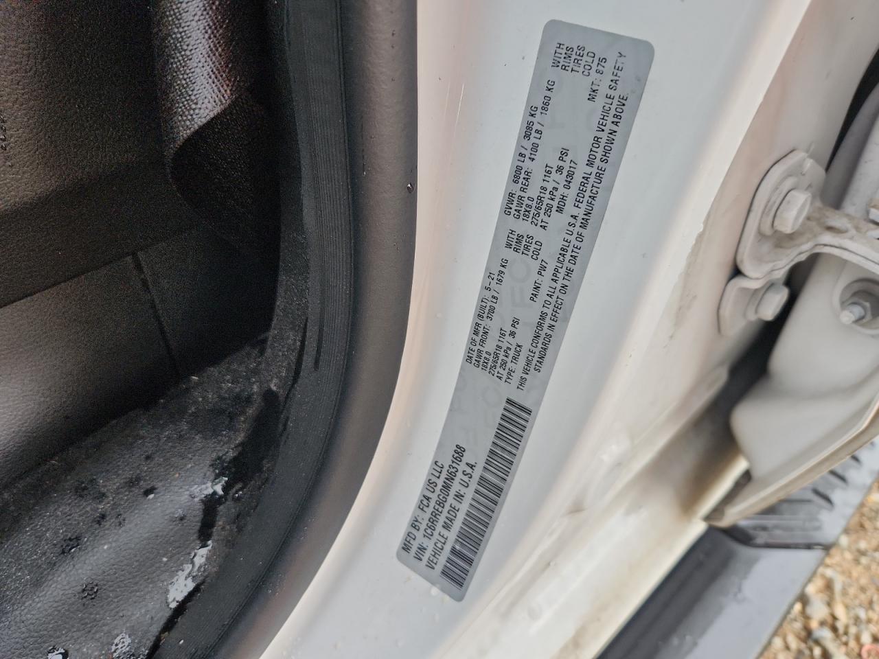 2021 Ram 1500 Big Horn/Lone Star VIN: 1C6RREBG0MN631688 Lot: 80881845