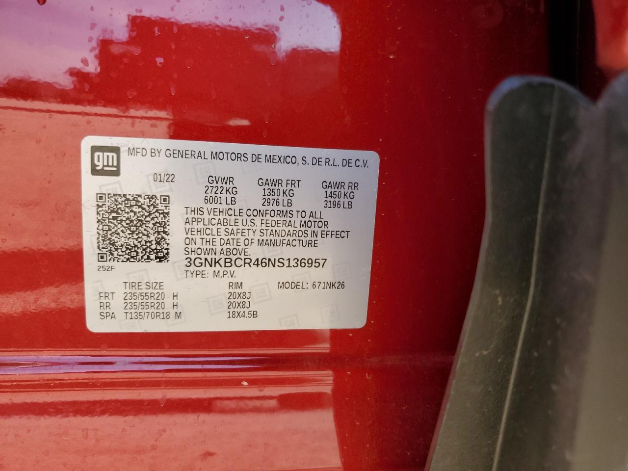 2022 Chevrolet Blazer 2Lt VIN: 3GNKBCR46NS136957 Lot: 71115045