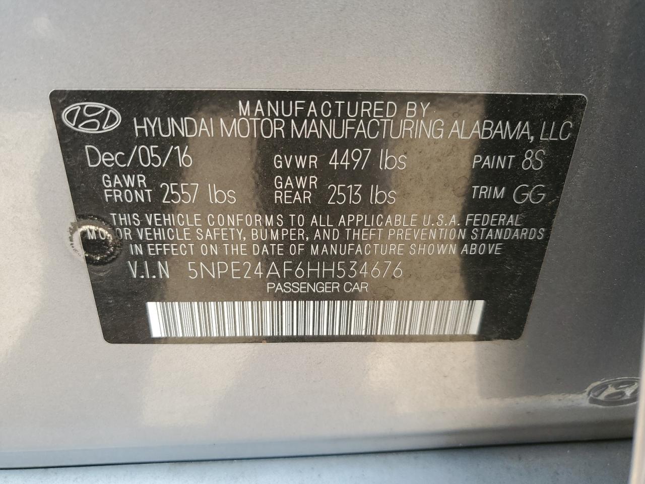 2017 Hyundai Sonata Se VIN: 5NPE24AF6HH534676 Lot: 81680895