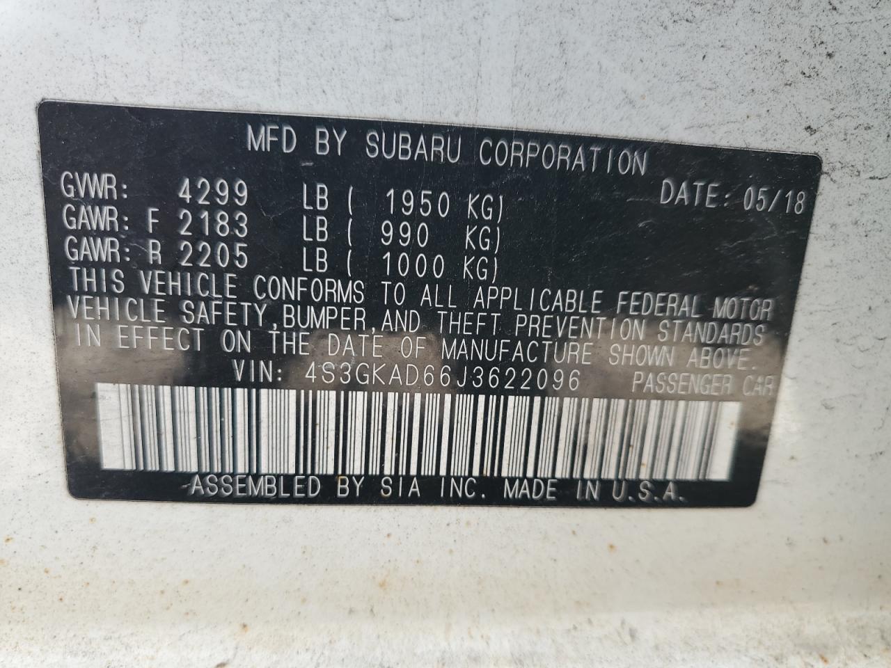 2018 Subaru Impreza Premium Plus VIN: 4S3GKAD66J3622096 Lot: 84268805
